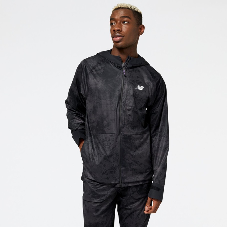 Men'S Apparel * | New Balance Mens All-Terrain Waterproof Running Jacket Bk