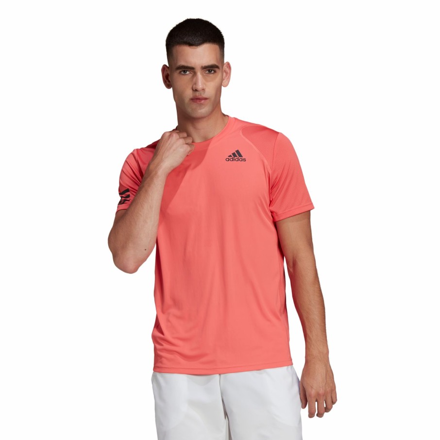 Men'S Apparel * | Adidas Mens Club 3 Strip Tennis Tee Semtur/Blk