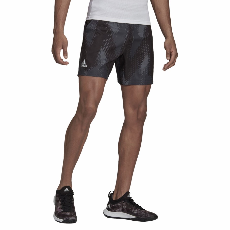 Men'S Apparel * | Adidas Printed 7 Inch Primeblue Mens Court Short Grefiv/Black