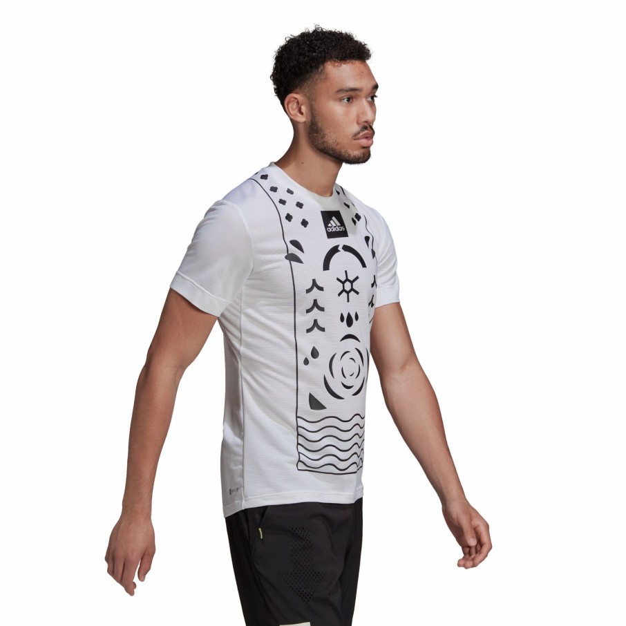 Men'S Apparel * | Adidas Paris Heat.Rdy Tennis Freelift T-Shirt Wht/Blk