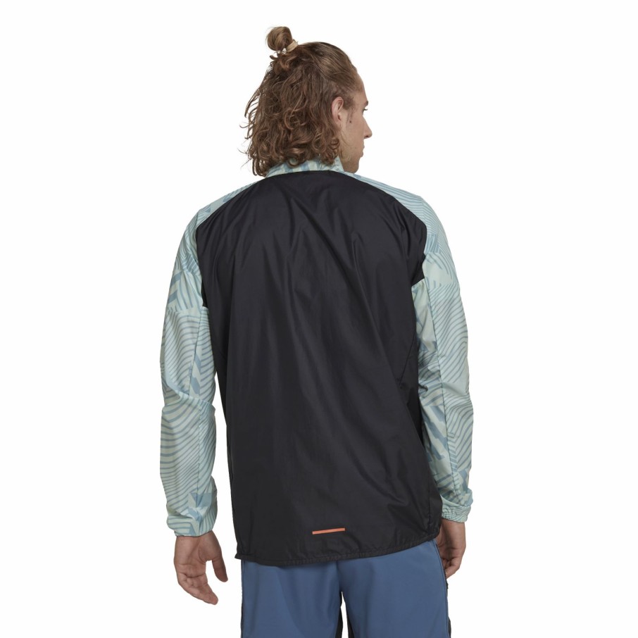 Men'S Apparel * | Adidas Mens Terrex Trail Running Printed Windbreaker Linen Green